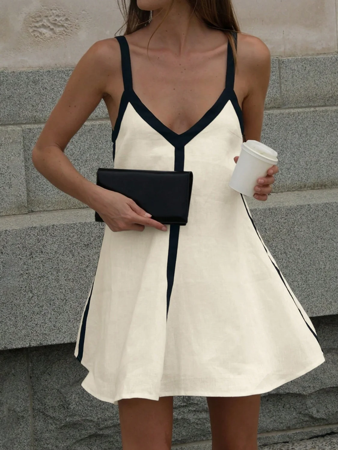 Contrast Trim V-Neck Mini Cami Dress - Image 5
