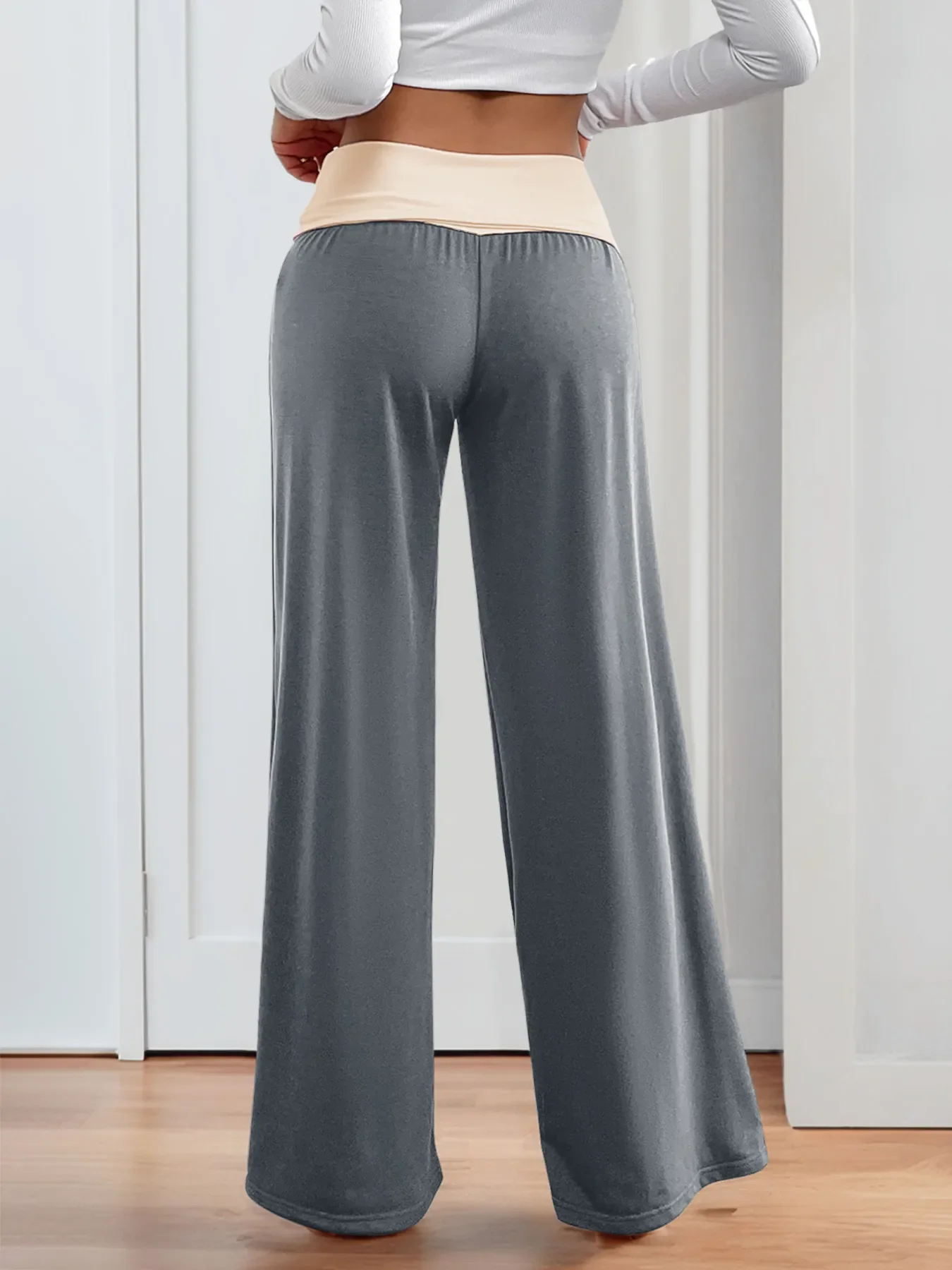 Contrast Waistband Wide Leg Pants - Image 8