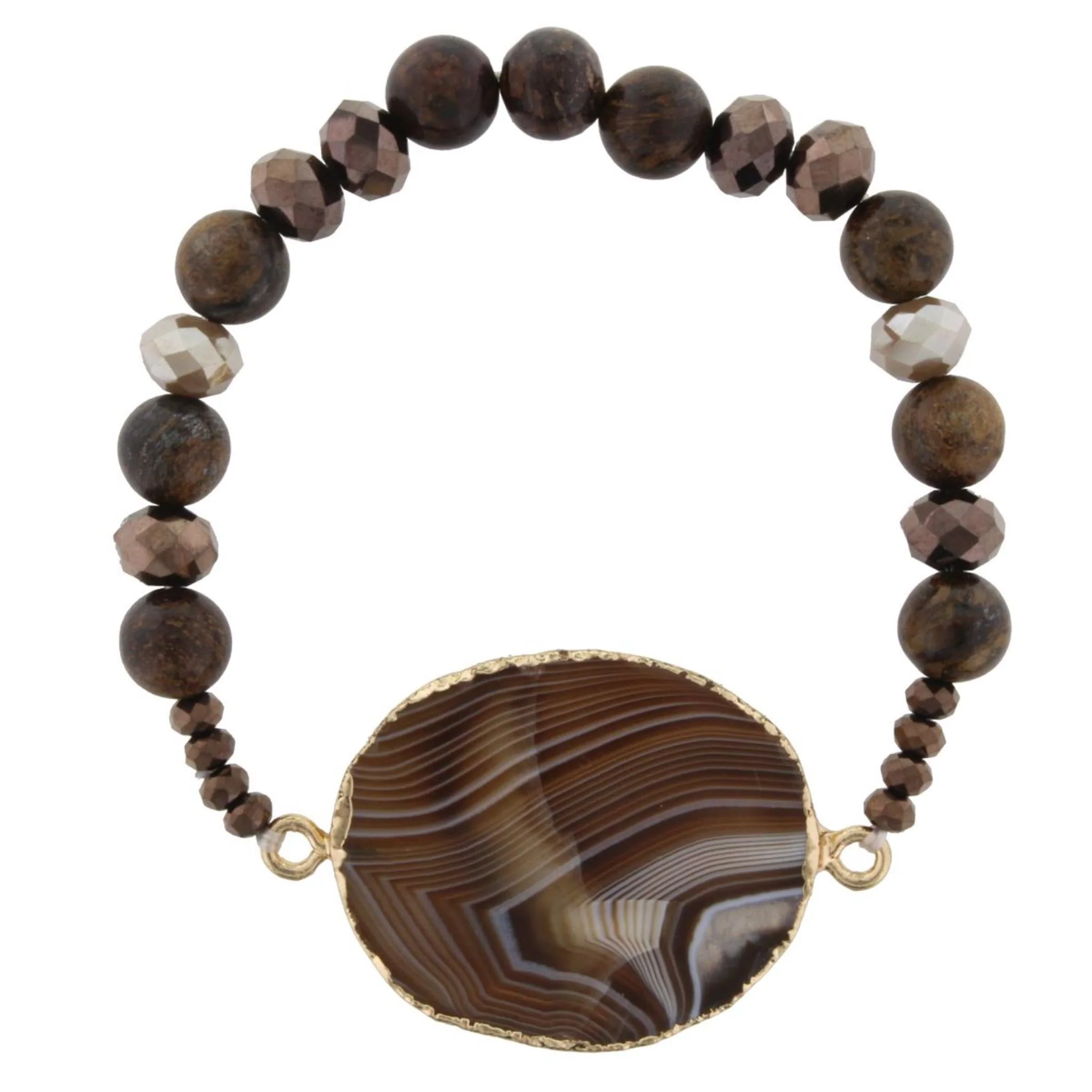 Copper Ash Beaded Stretch Bracelet with Brown Agate