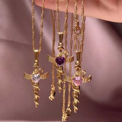Copper Zircon Cross Pendant Necklace - Image 8
