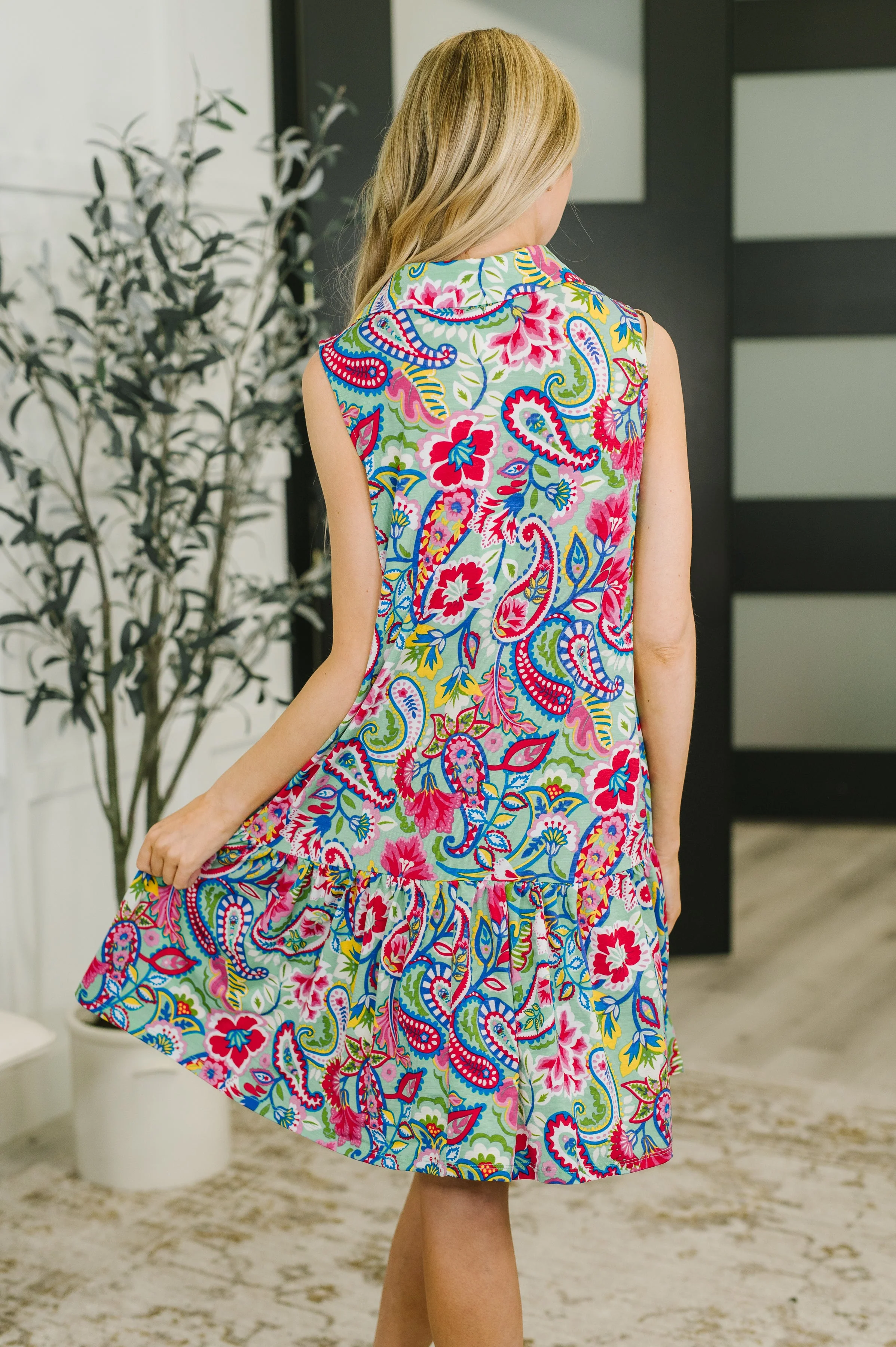 Coral Sands Collared Tank Dress in Light Floral Paisley - Image 5