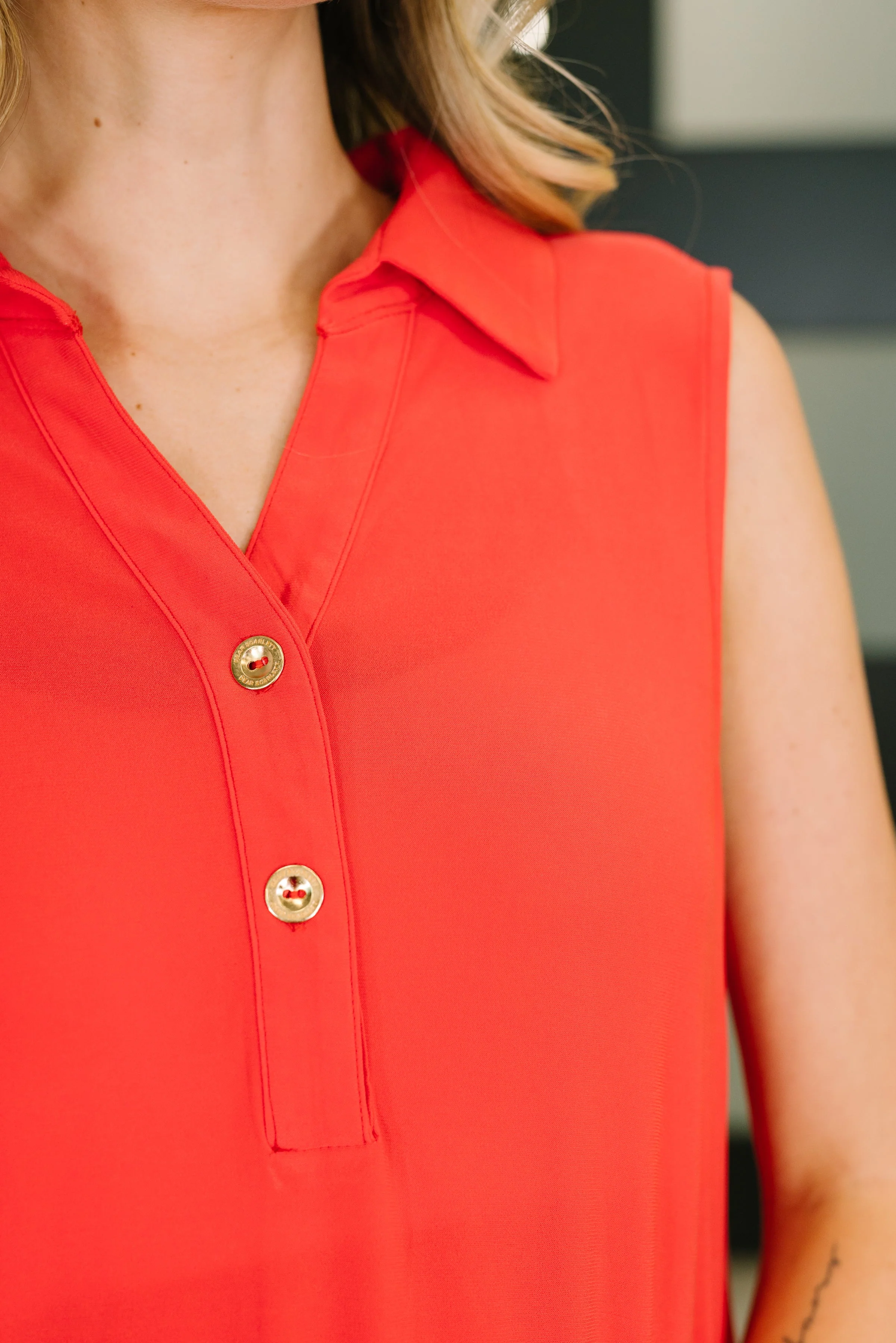 Coral Sands Collared Tank Dress in Tomato Red - Image 2
