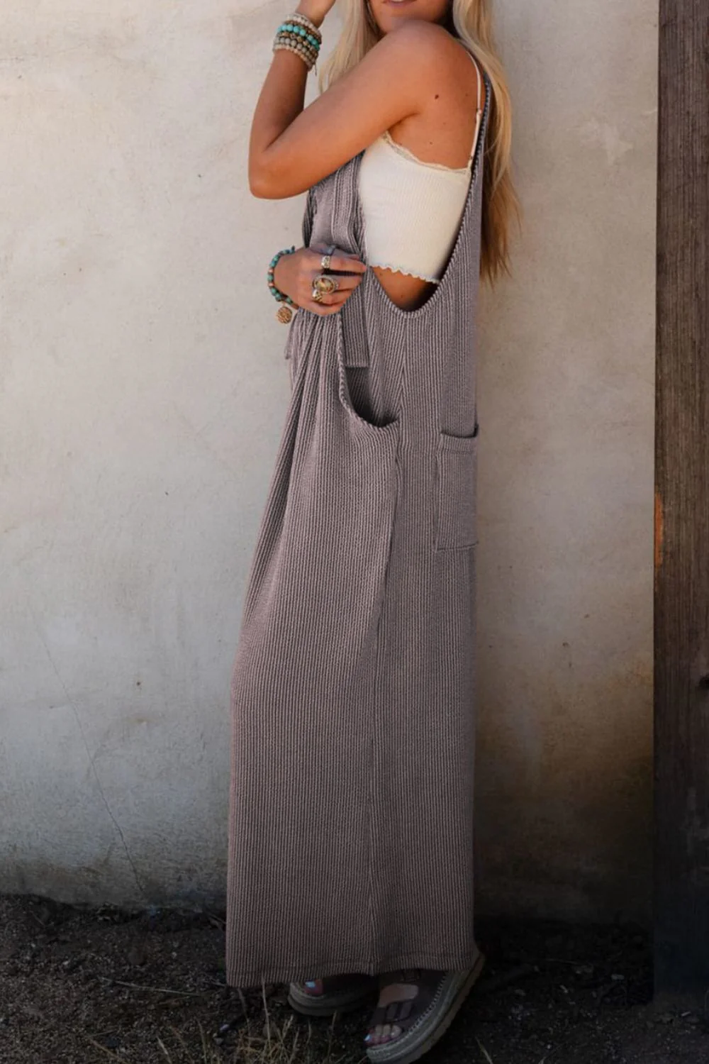 Corded Adjustable Straps Wide Leg Loose Overalls - Image 11