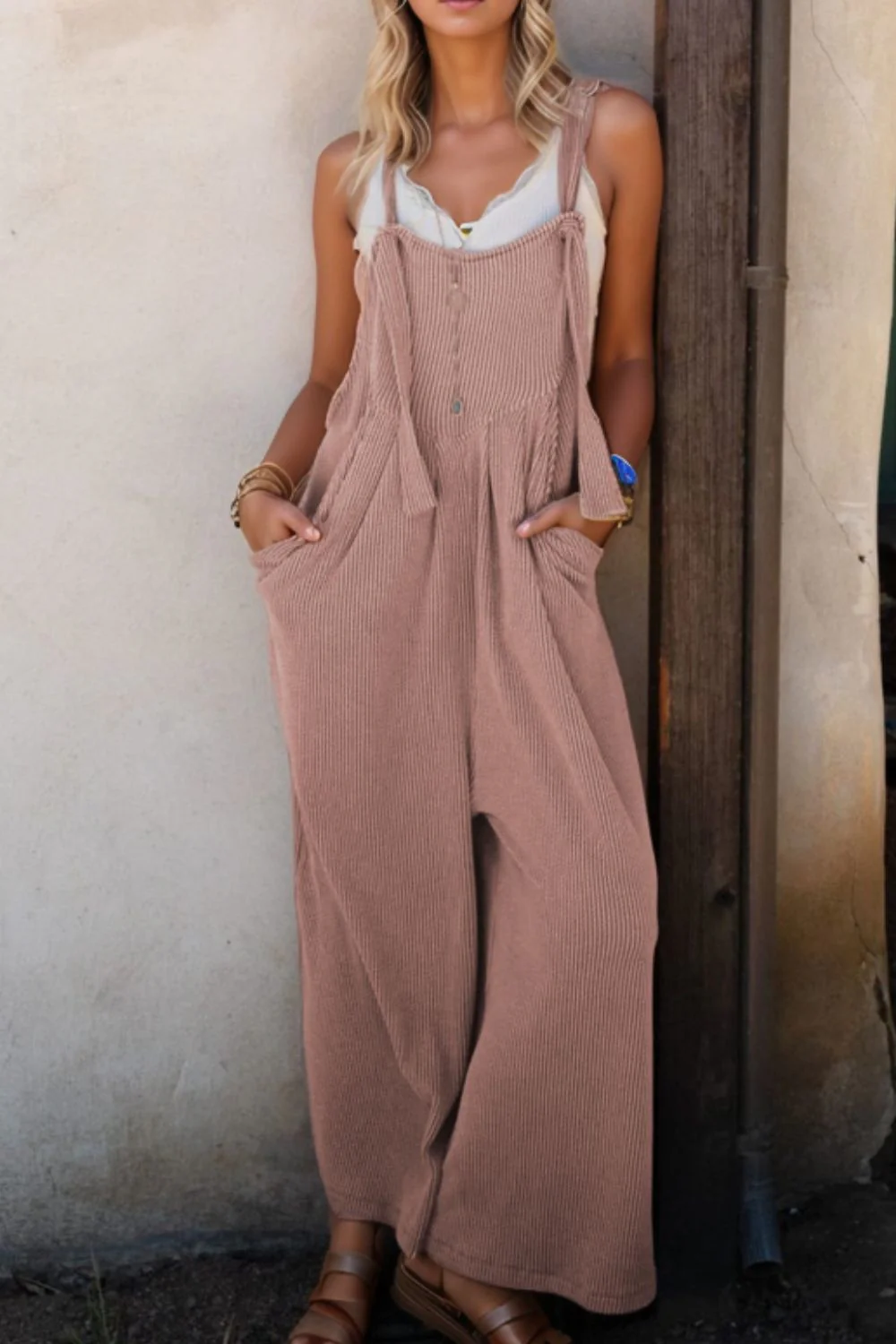 Corded Adjustable Straps Wide Leg Loose Overalls - Image 2