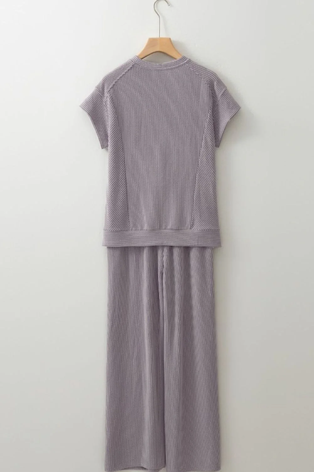 Corded Knit Short Sleeve T-Shirt and Wide Leg Pants Set - Image 14