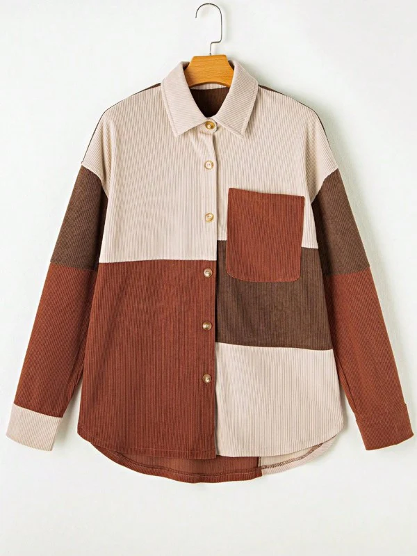 Corduroy Boho Patch Button Shirt Shacket - Image 2