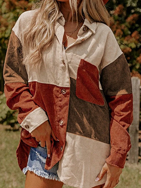 Corduroy Boho Patch Button Shirt Shacket - Image 3