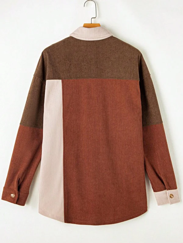 Corduroy Boho Patch Button Shirt Shacket - Image 4