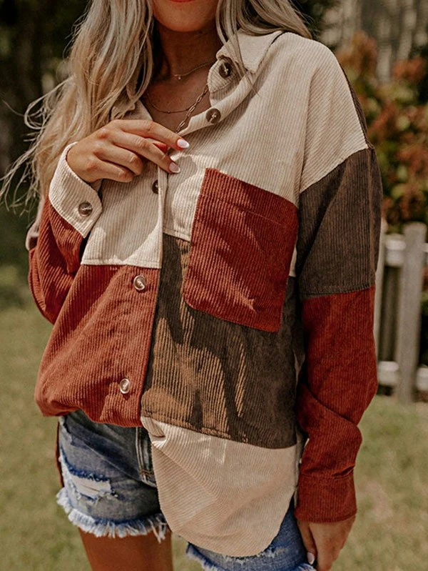 Corduroy Boho Patch Button Shirt Shacket - Image 8