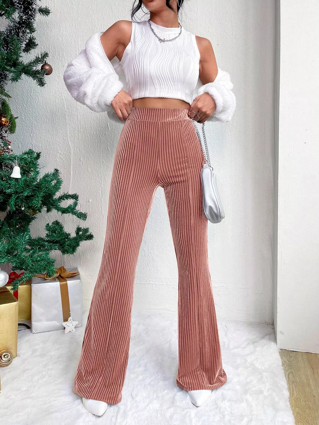 Corduroy High Waist Flare Pants - Image 15
