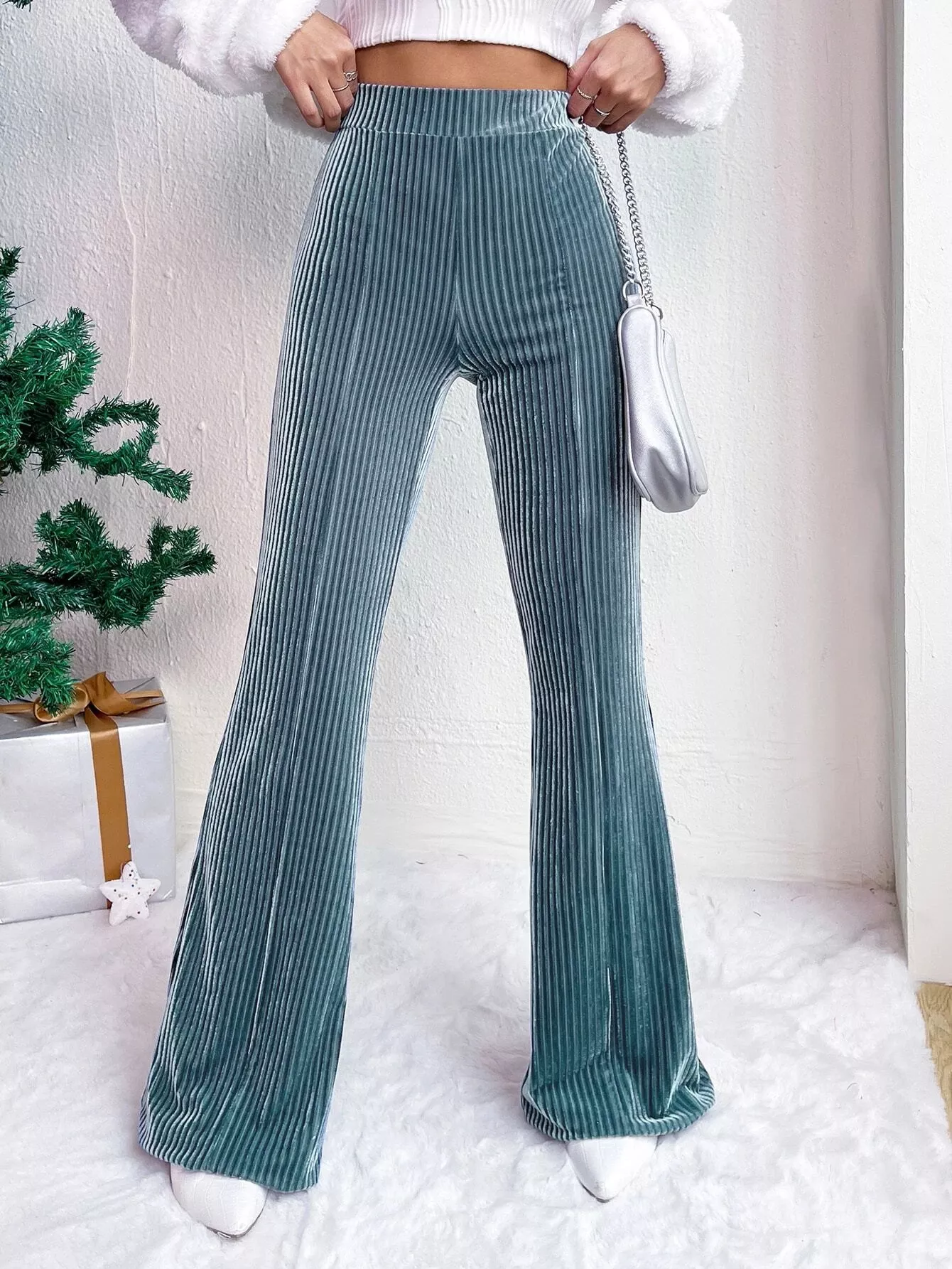 Corduroy High Waist Flare Pants - Image 21