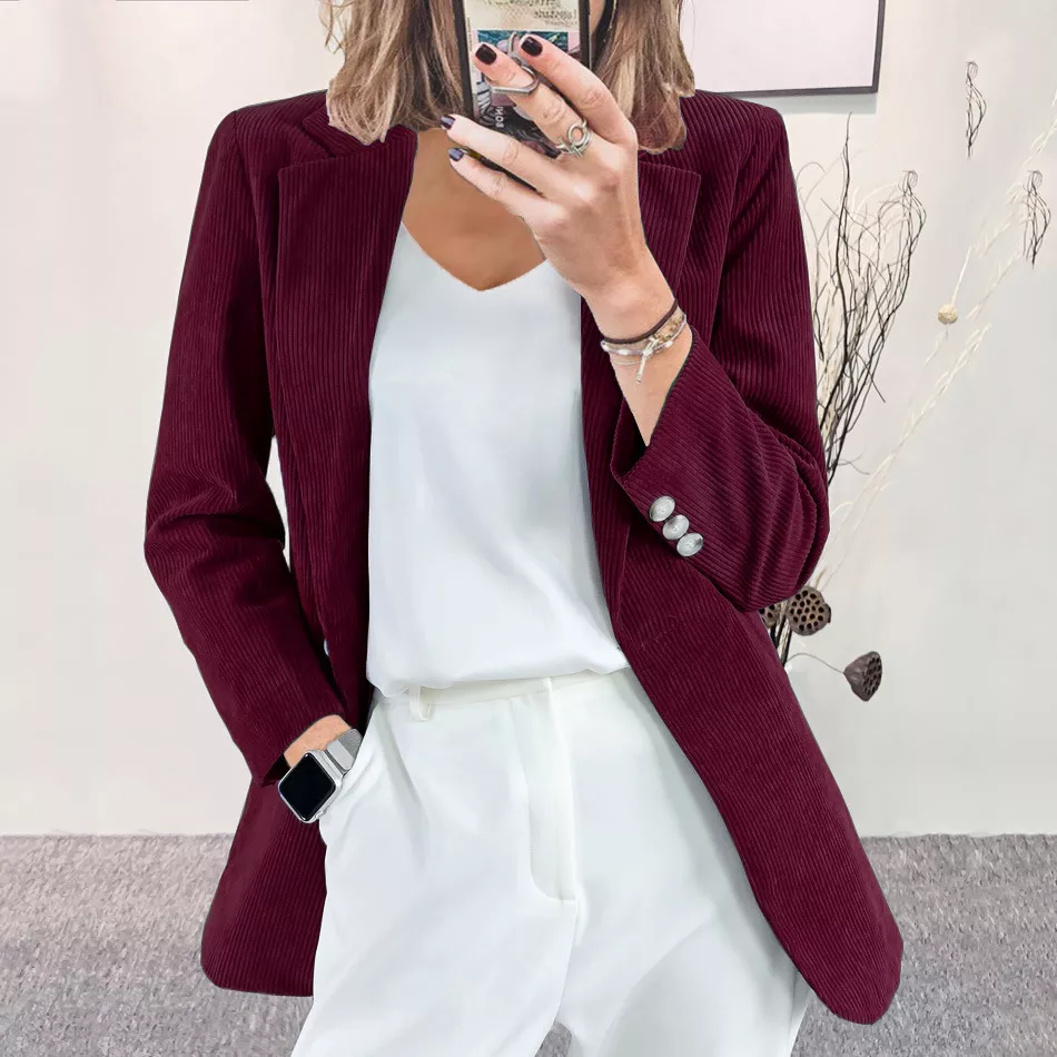 Corduroy Lapel Collar Casual Blazer - Image 18