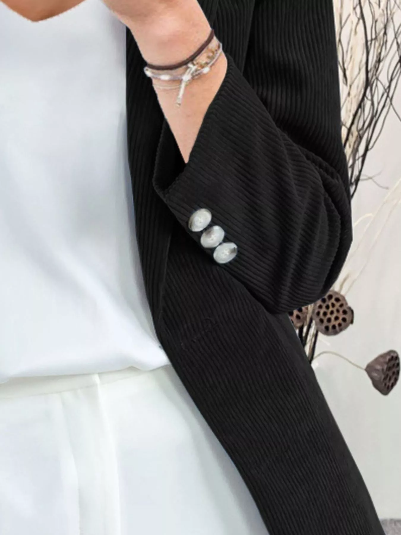 Corduroy Lapel Collar Casual Blazer - Image 5