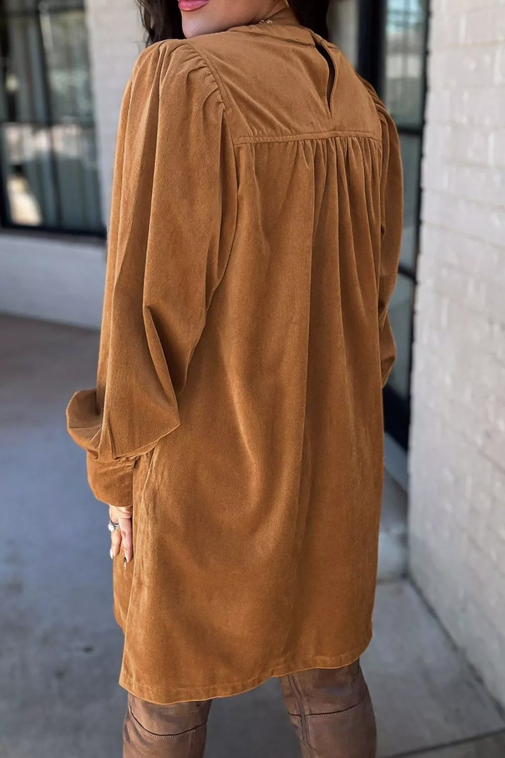 Corduroy Puff Sleeve Mini Dress - Image 3