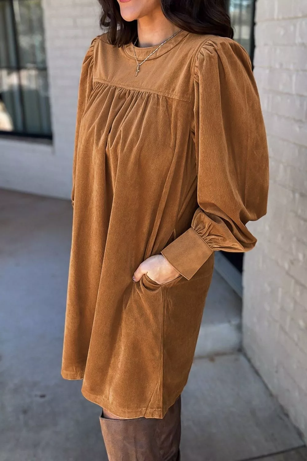 Corduroy Puff Sleeve Mini Dress - Image 4