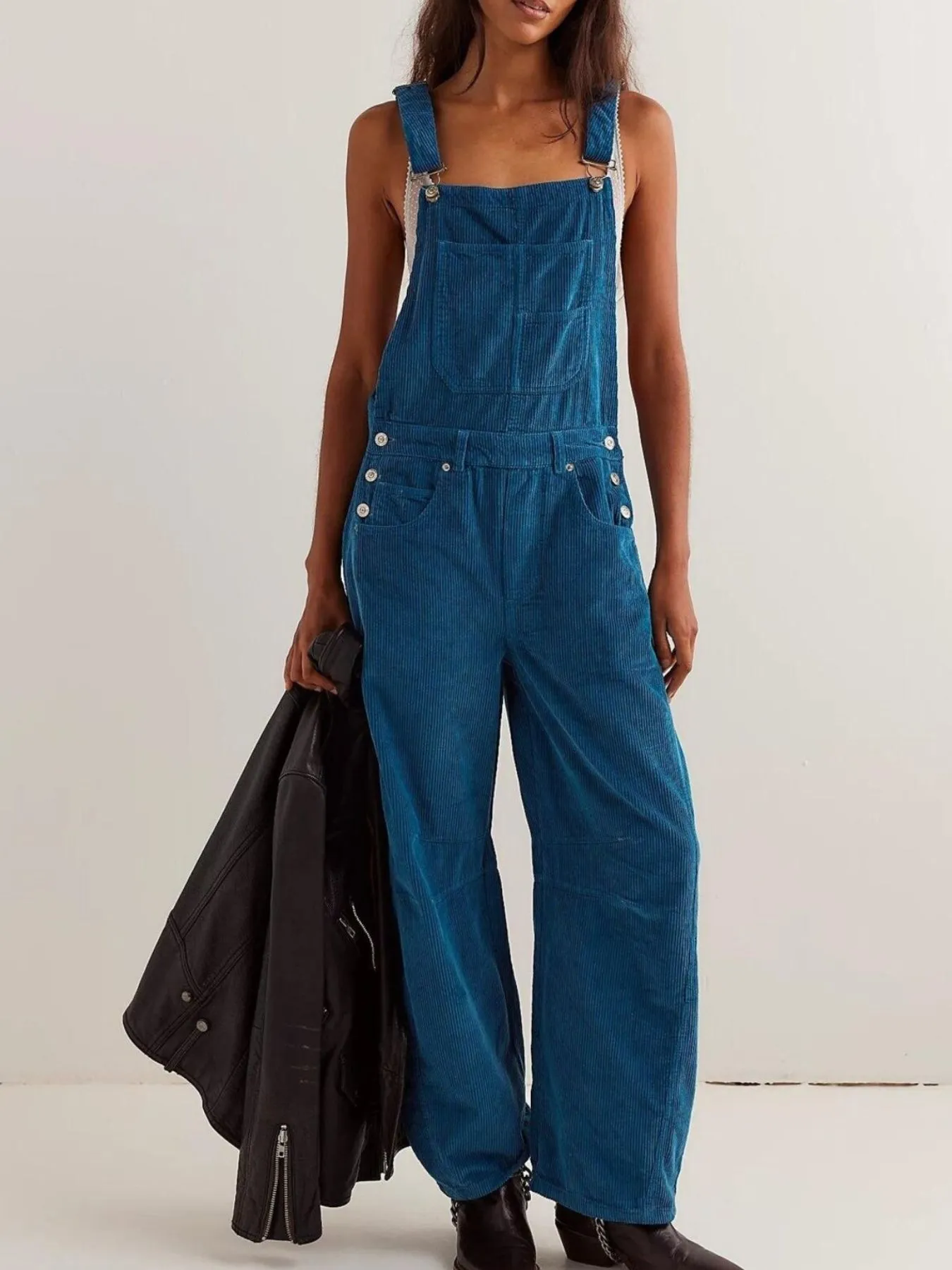 Corduroy Wide-Leg Overall with Adjustable Straps - Image 8