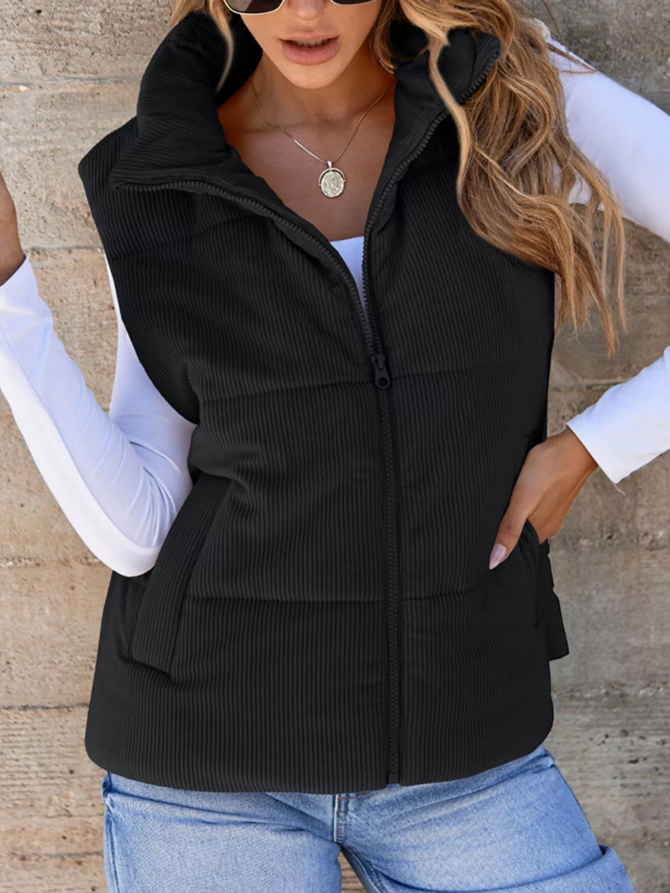 Corduroy Zip Up Vest Coat