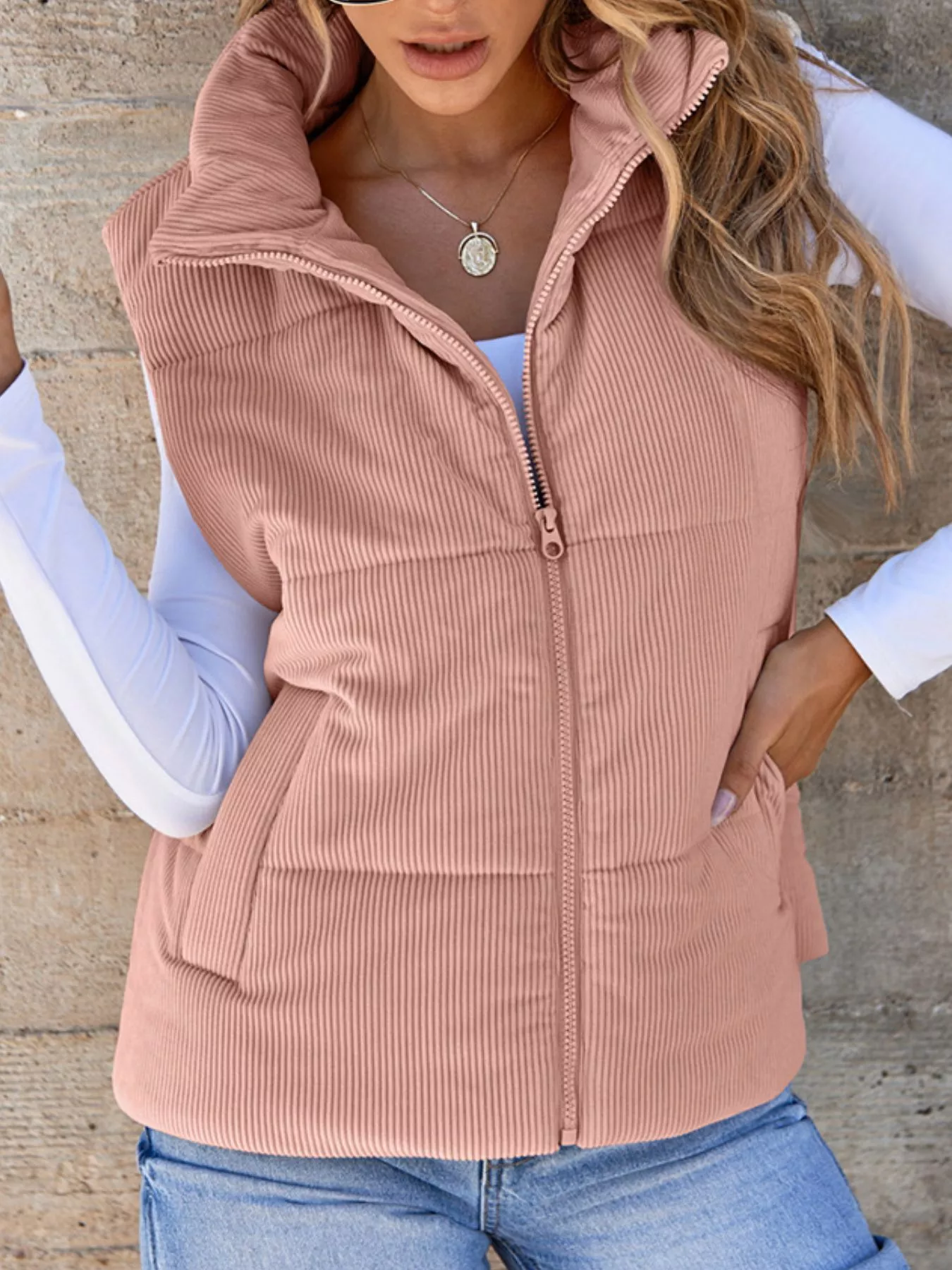 Corduroy Zip Up Vest Coat - Image 10