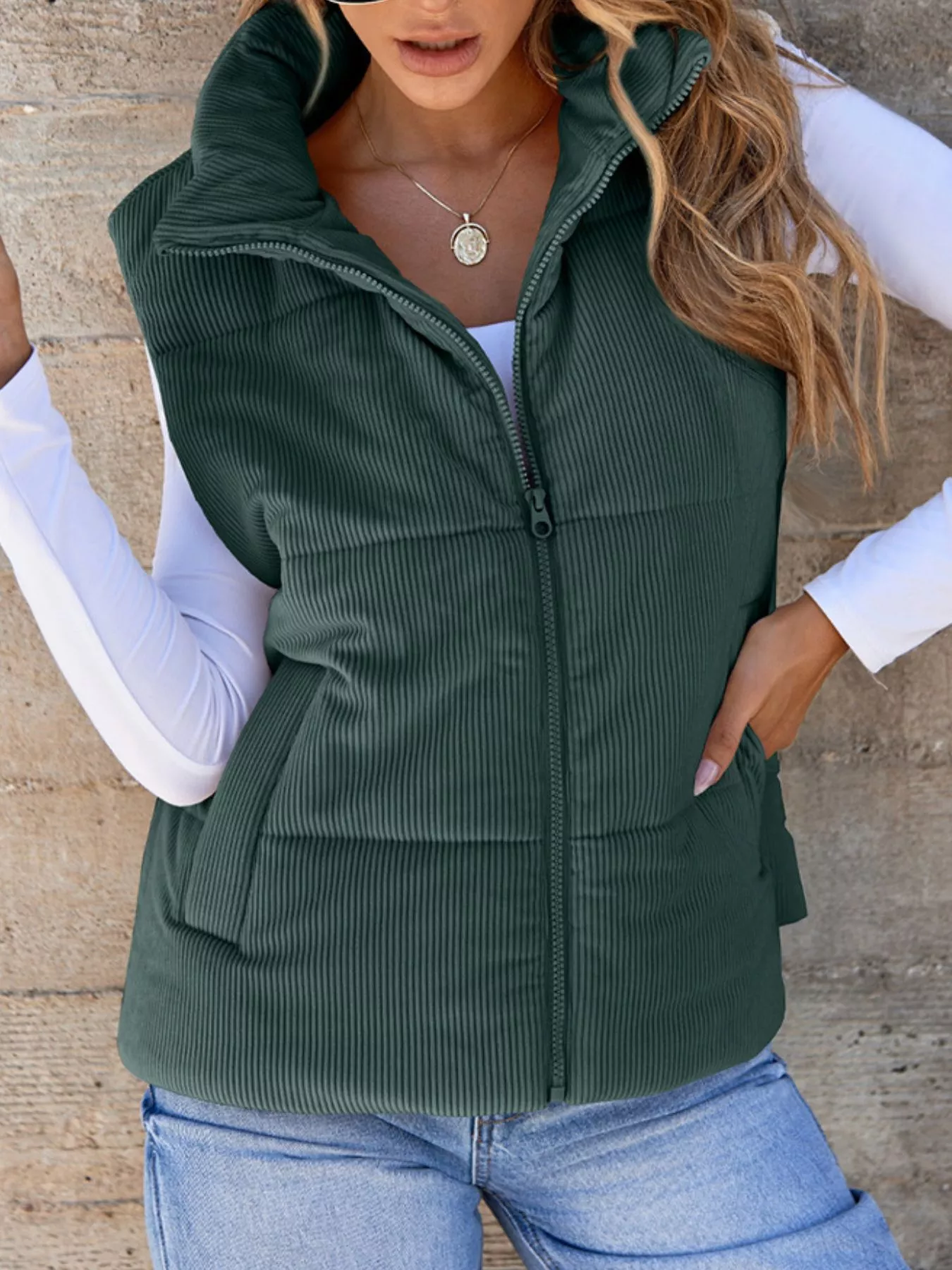 Corduroy Zip Up Vest Coat - Image 14
