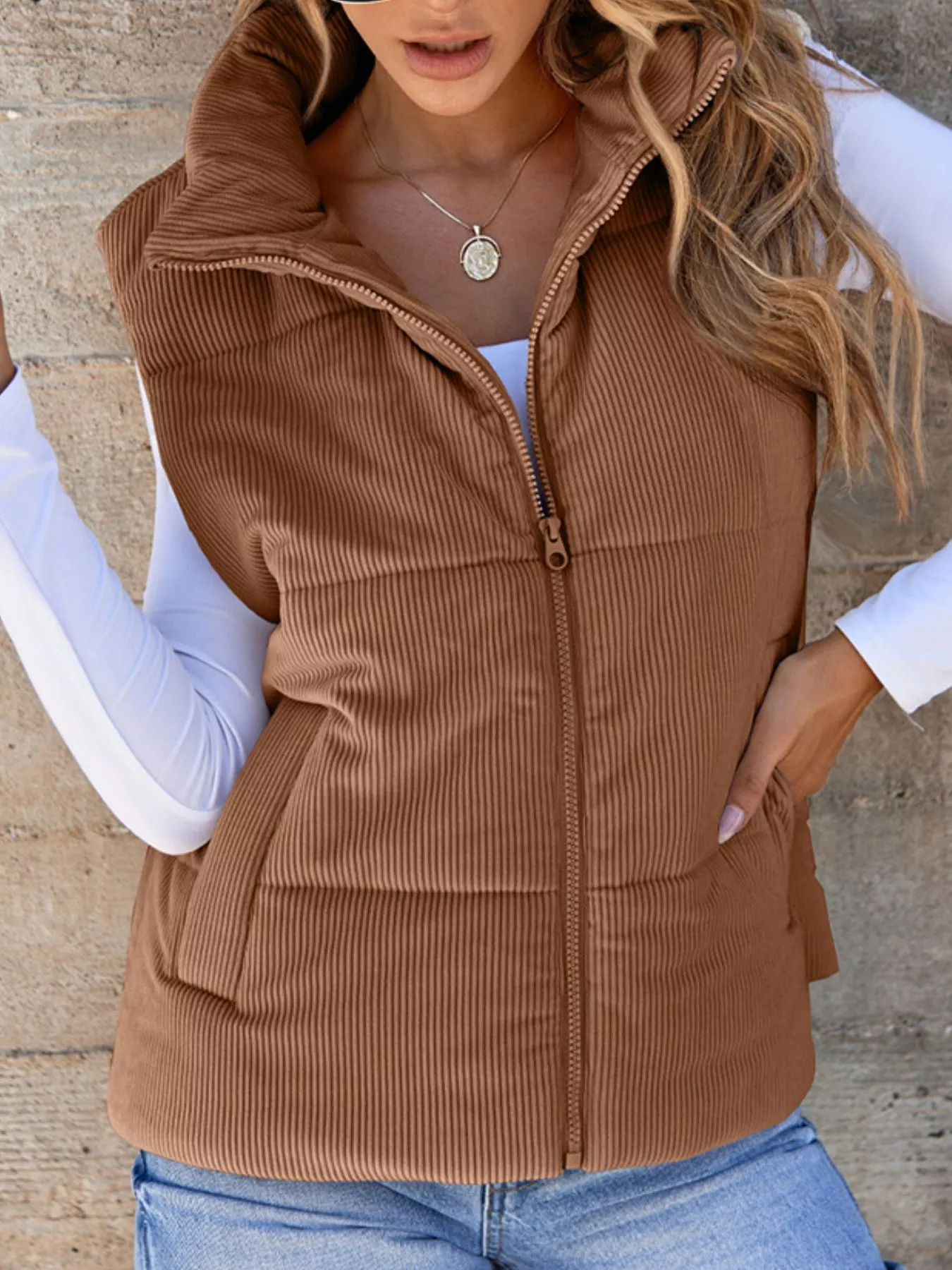 Corduroy Zip Up Vest Coat - Image 17