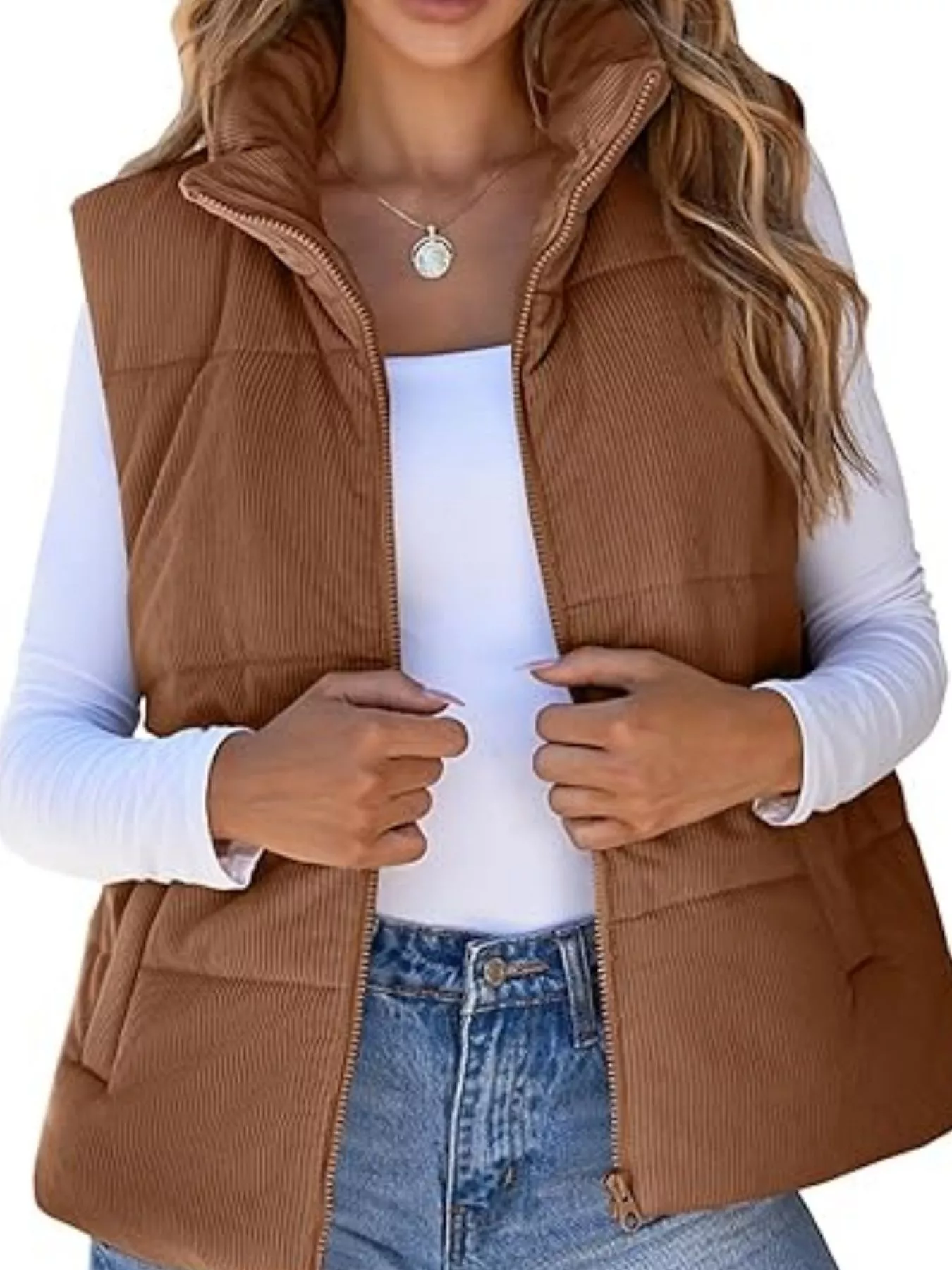 Corduroy Zip Up Vest Coat - Image 19