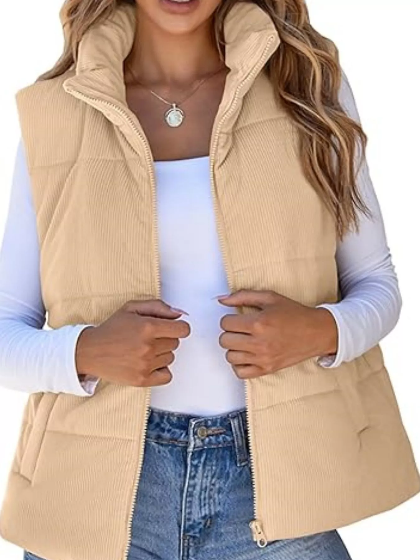 Corduroy Zip Up Vest Coat - Image 25