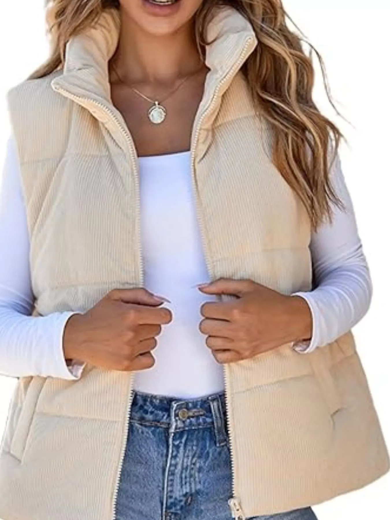 Corduroy Zip Up Vest Coat - Image 9