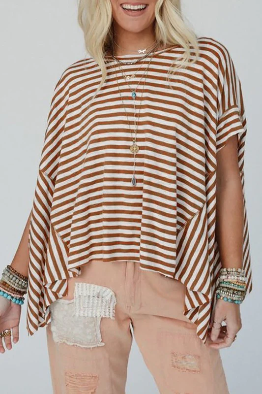 Cotton Black Striped Batwing Sleeve Oversized Top - Image 15