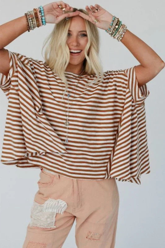 Cotton Black Striped Batwing Sleeve Oversized Top - Image 17