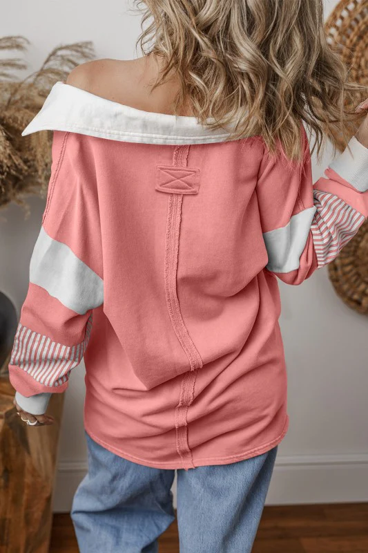 Cotton Black Striped Patchwork Collar Sweatshirt - Image 27