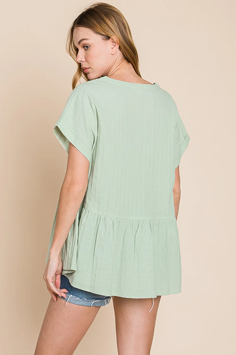 Cotton Bleu by Nu Lab Ruched Notched Short Sleeve Blouse - Image 2