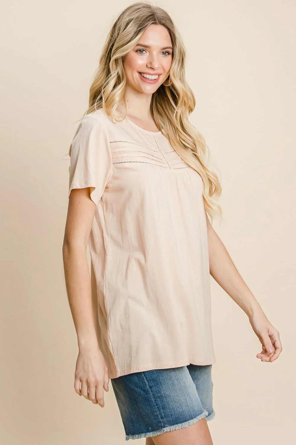 Cotton Bleu by Nu Label Eyelet Round Neck Short Sleeve T-Shirt - Image 3