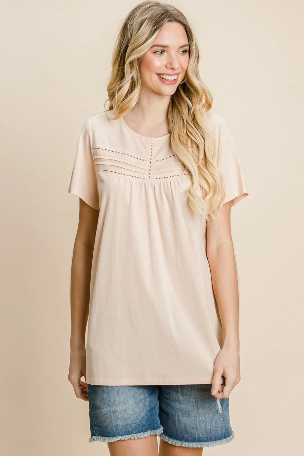 Cotton Bleu by Nu Label Eyelet Round Neck Short Sleeve T-Shirt - Image 4