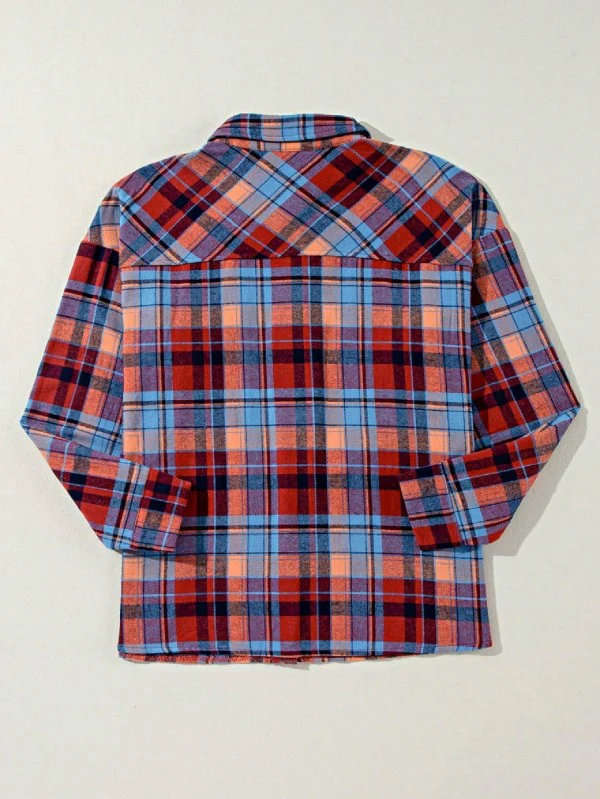 cotton Boho Red Mint Plaid Button Shirt Shacket - Image 14