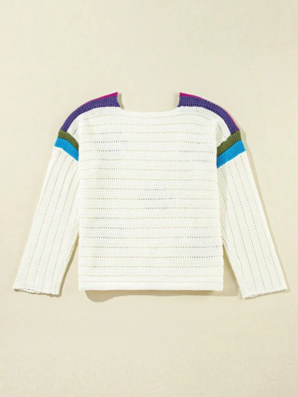 Cotton Eyelet Boho Floral Knit Sweater - Image 8