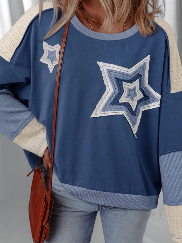 Cotton Patchwork Star Pull Over Sweatshirt - Image 2