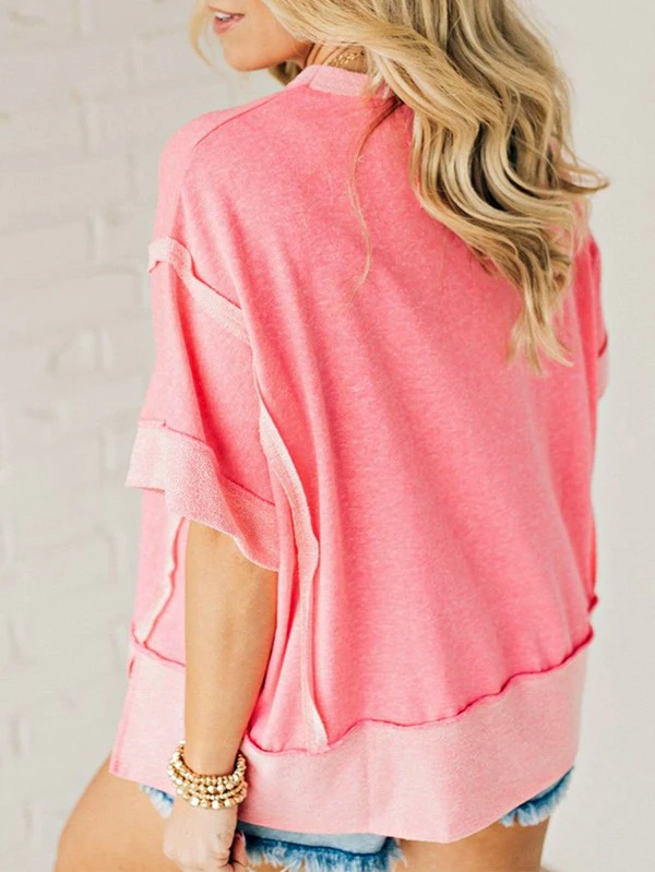 Cotton Peach Half Raw Seam High Low Side Split Top - Image 4