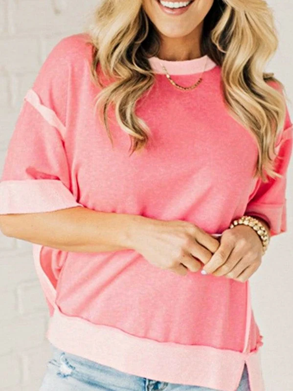 Cotton Peach Half Raw Seam High Low Side Split Top - Image 5