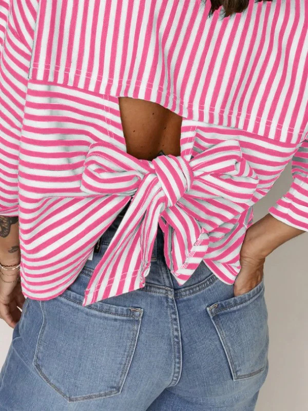 Cotton Pink Stripe backless t shirt - Image 11