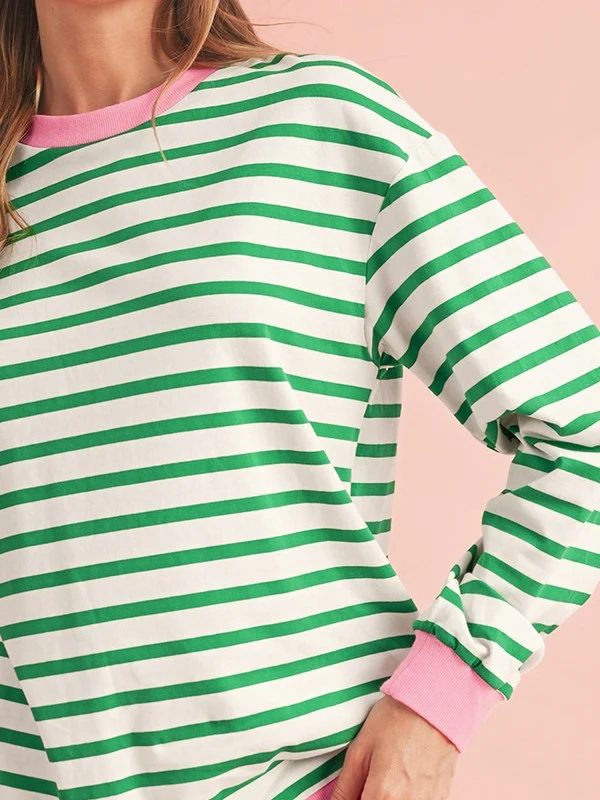 Cotton Stripe Drop shoulder Sweatshirt - Image 9