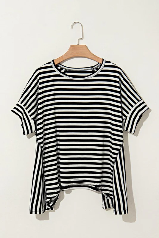 Cotton Striped Batwing Sleeve Oversized Top - Image 2