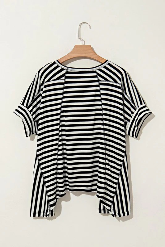 Cotton Striped Batwing Sleeve Oversized Top - Image 7