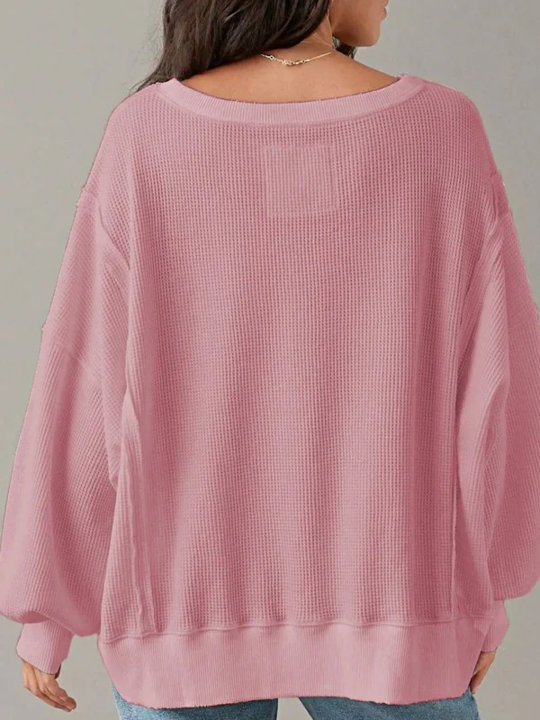 Cotton Waffle Bishop Split Oversized Pullover - Image 4