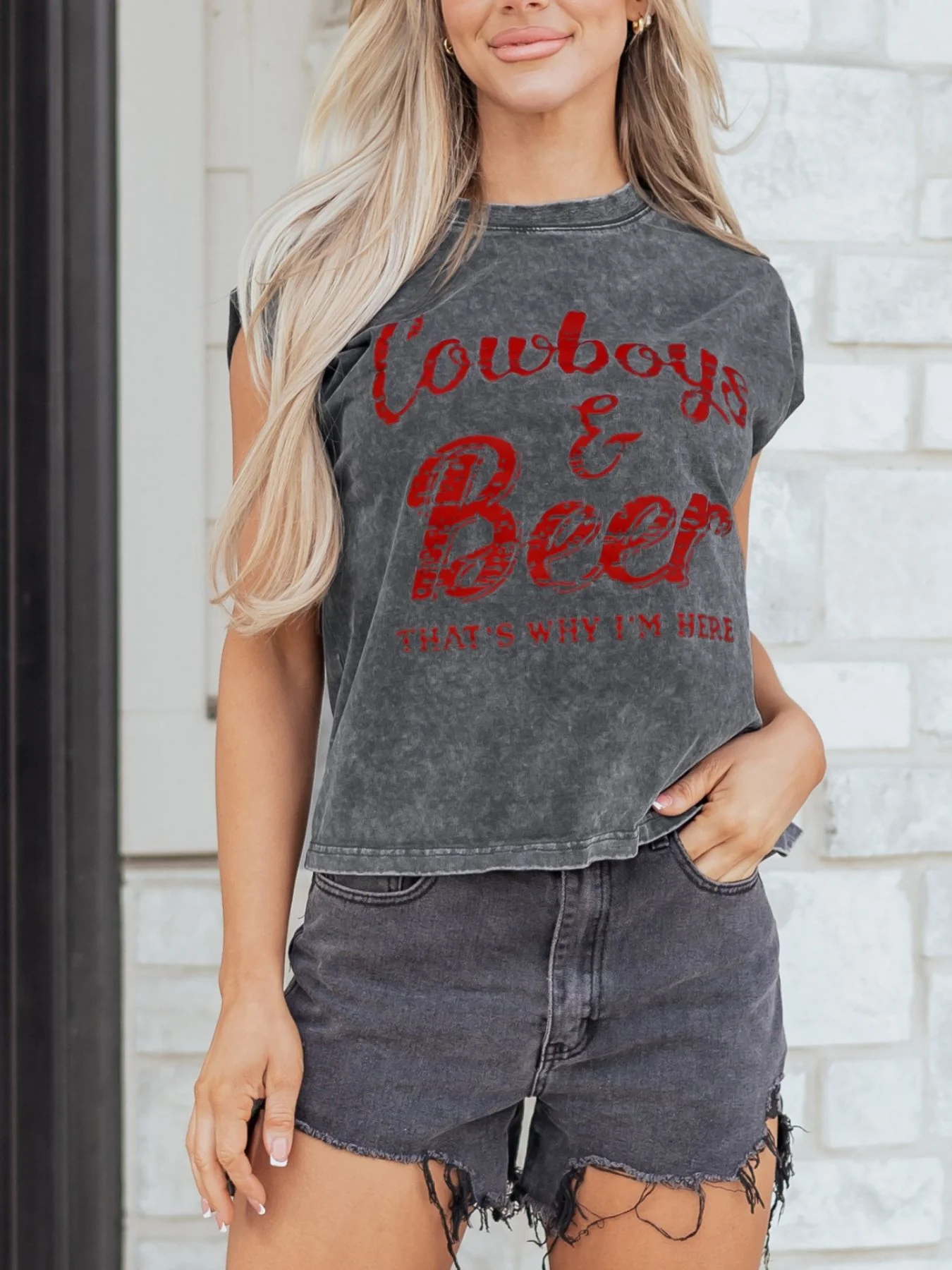 Cowboy & Beer Western Graphic Mineral Wash Tank Top - Image 2
