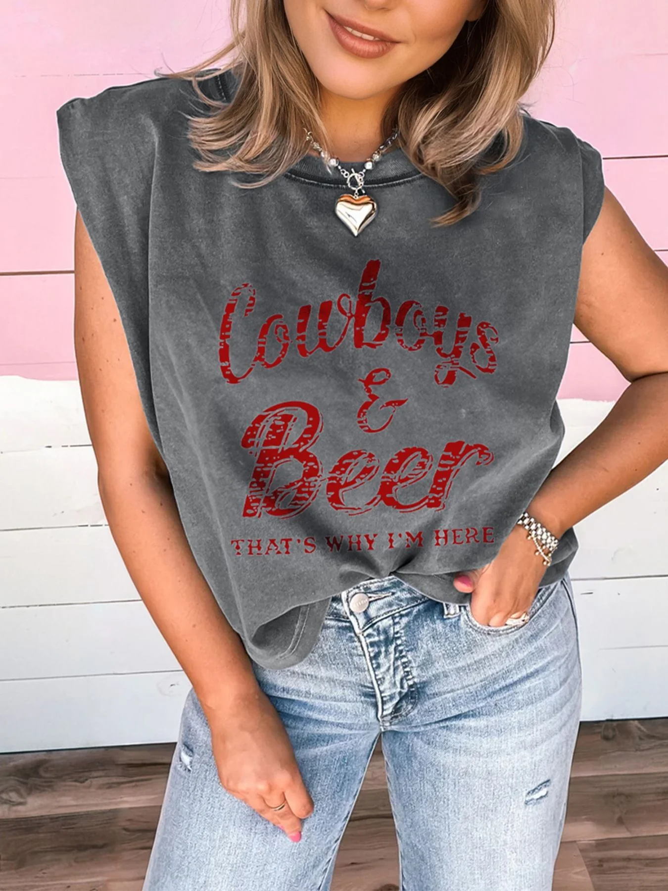 Cowboy & Beer Western Graphic Mineral Wash Tank Top - Image 4