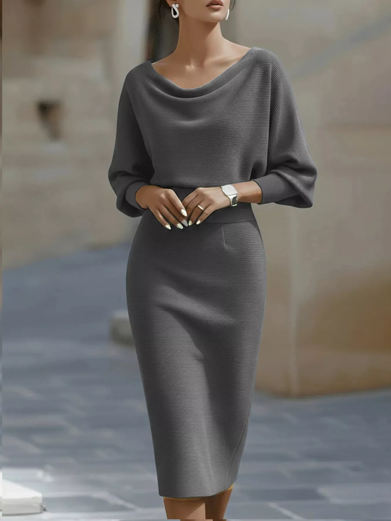 Cowl Neck Knit Bodycon Dress - Image 6