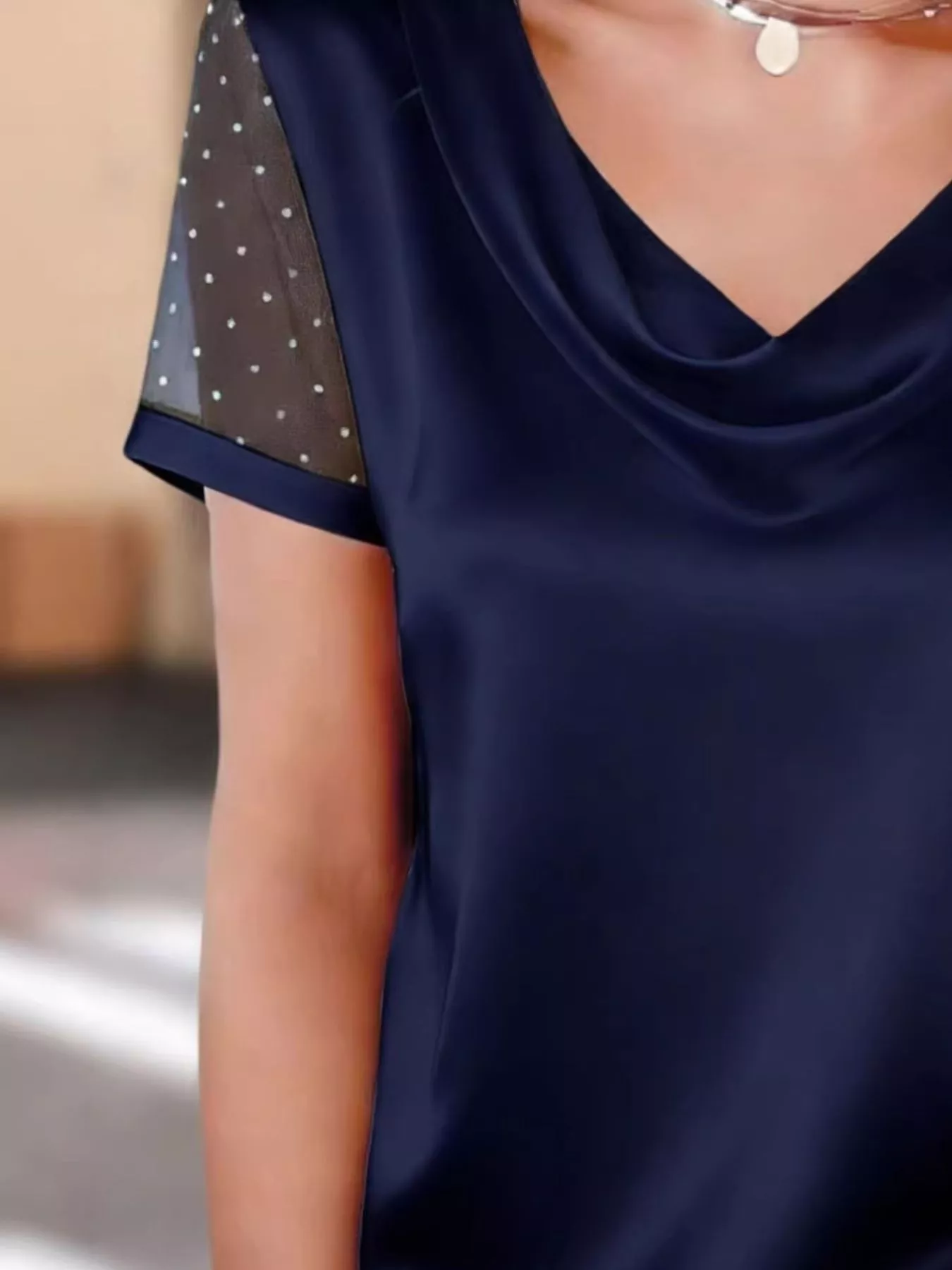 Cowl Neck Polka Dot Short Sleeve Top - Image 21