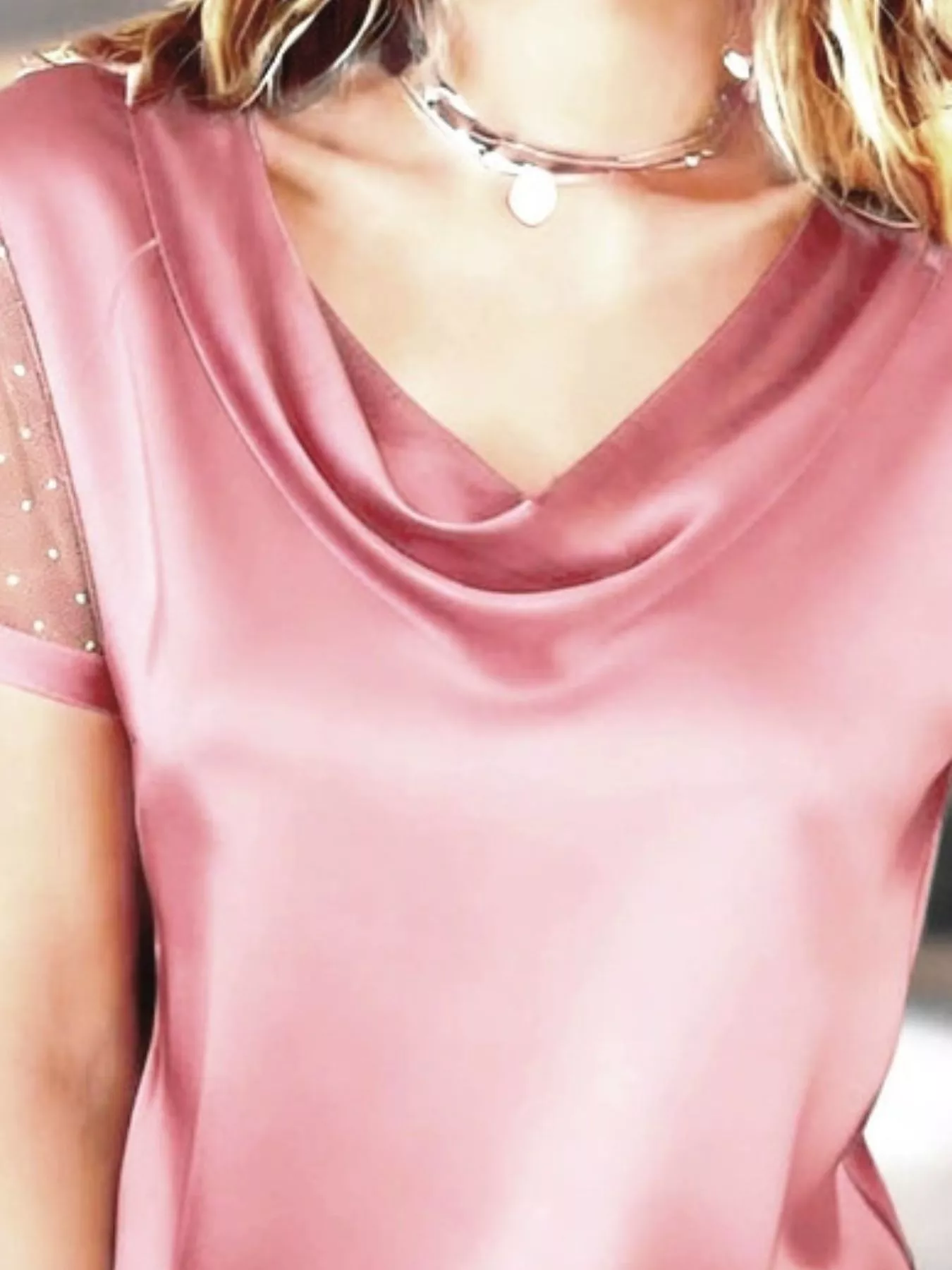 Cowl Neck Polka Dot Short Sleeve Top - Image 8