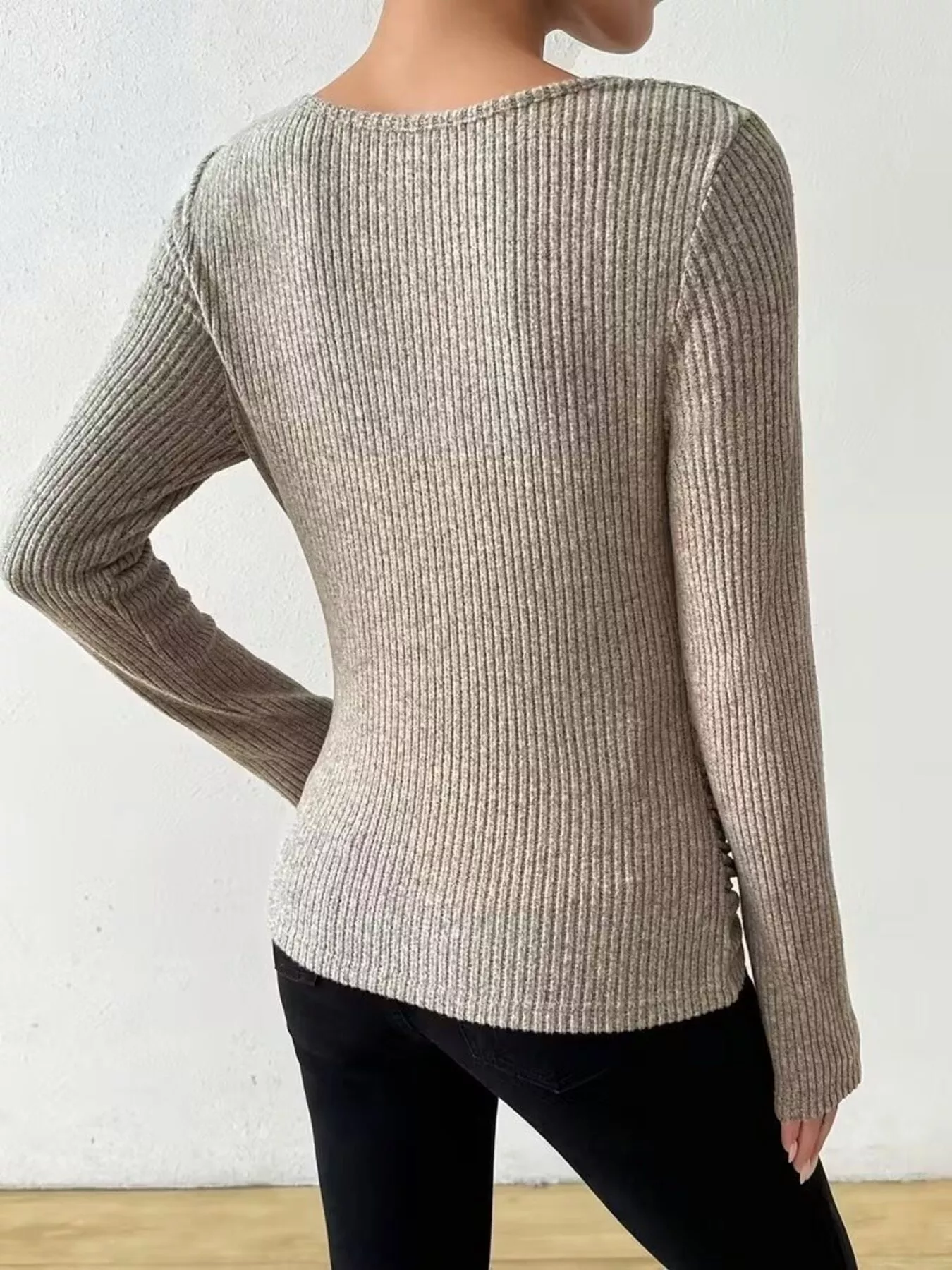 Cowl Neck Ribbed Knit Top - Image 15