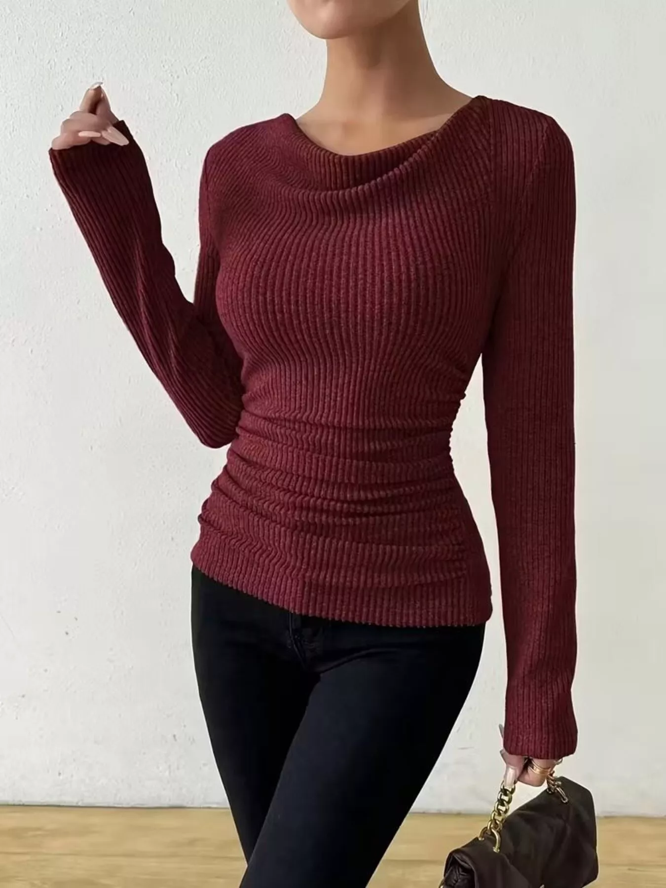 Cowl Neck Ribbed Knit Top - Image 8